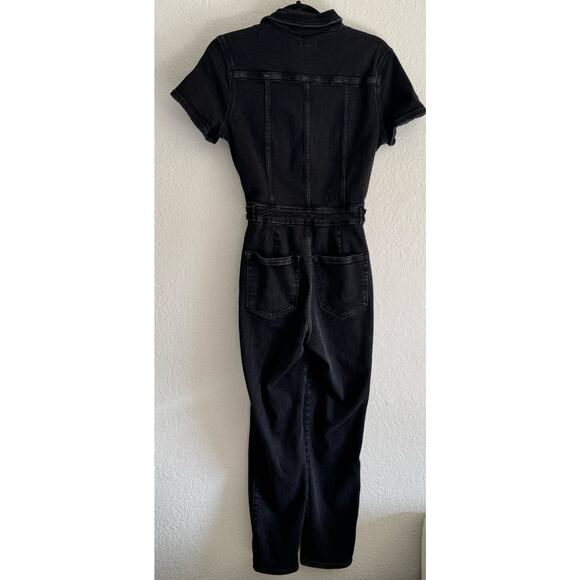 Good American Chic Black Denim Utility Jumpsuit Belted, Curve-Flattering Size 2 - Picture 5 of 9